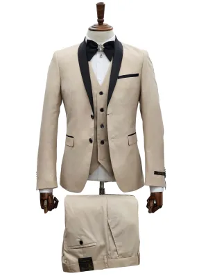 2 Button Sand Slim Fit Suit with Black Shawl Lapel FF2SSX V-1230