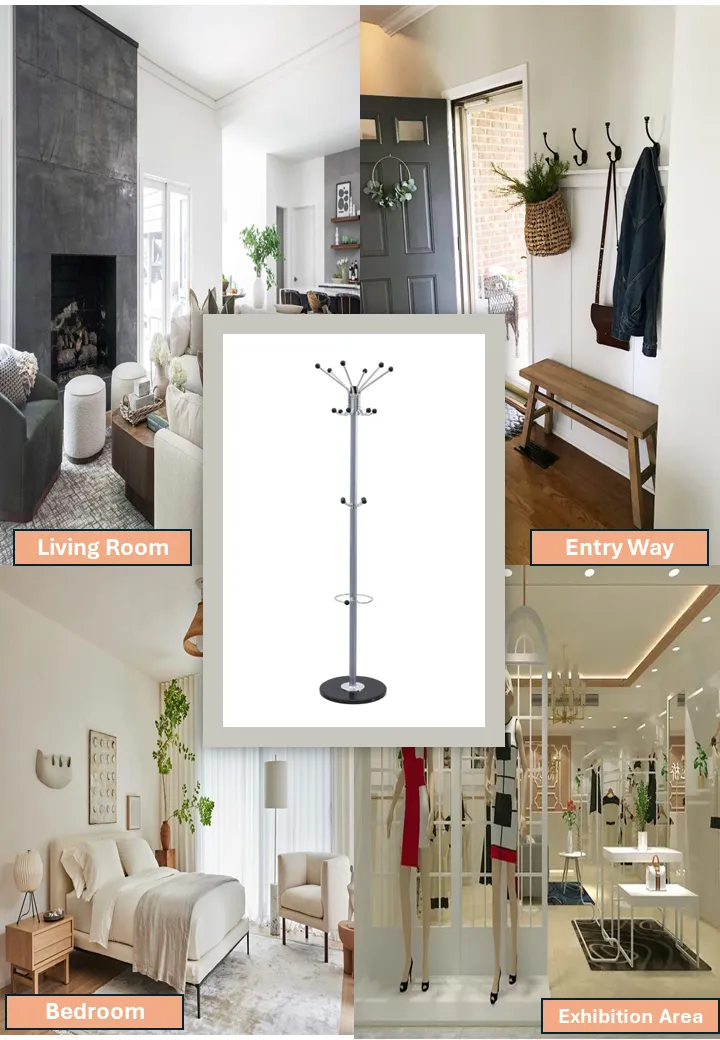 Arfan Metal Coat Rack Stand with Natural Marble Base, Free Standing Hall Tree with 15 Hooks for Hanging Scarf, Bag, Jacket, Home Entry-way Hat Hanger Organizer 8009 (Grey)