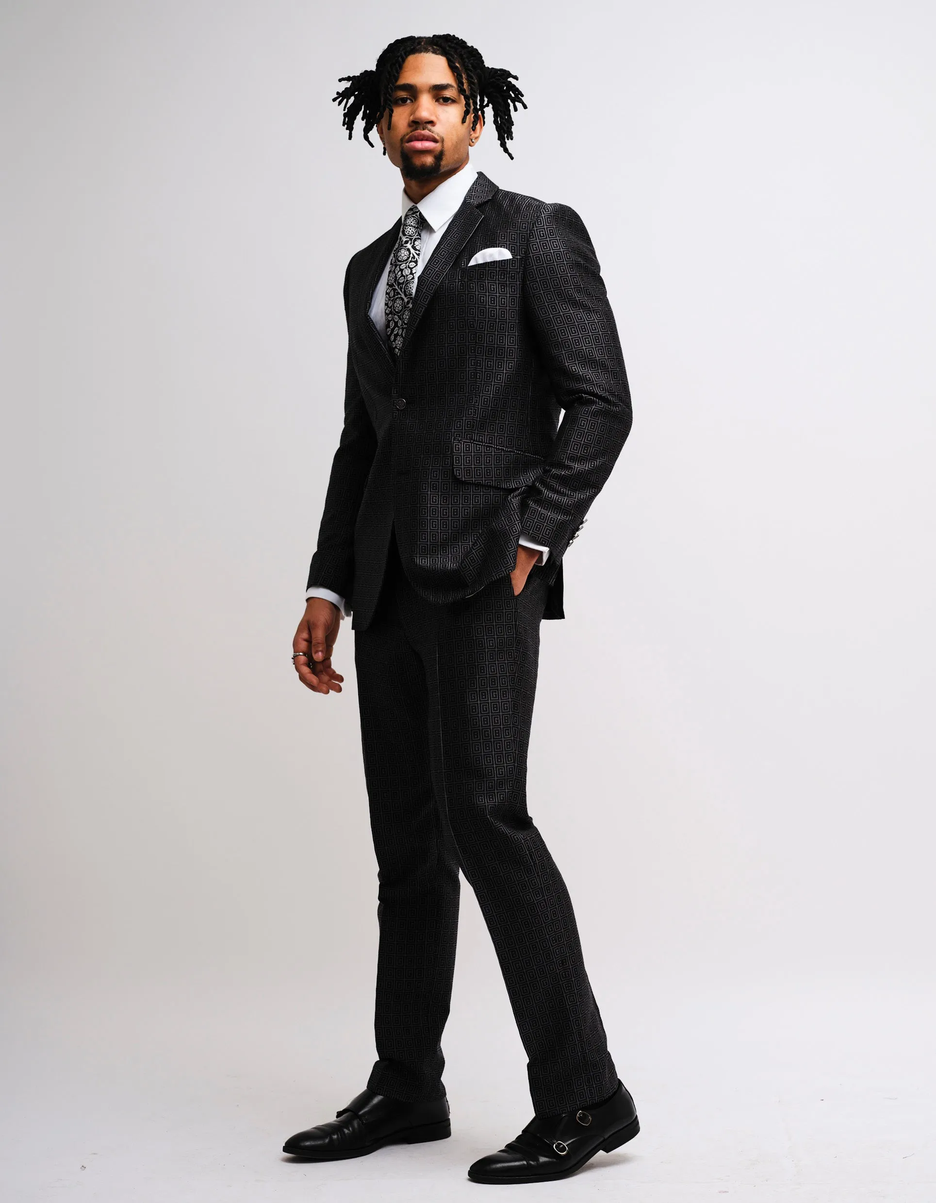 Black & Charcoal GB Monogram 2 Piece Suit GOLD COLLECTION