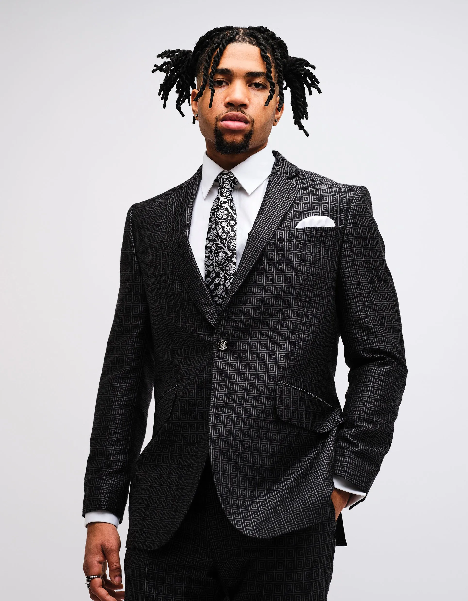 Black & Charcoal GB Monogram 2 Piece Suit GOLD COLLECTION