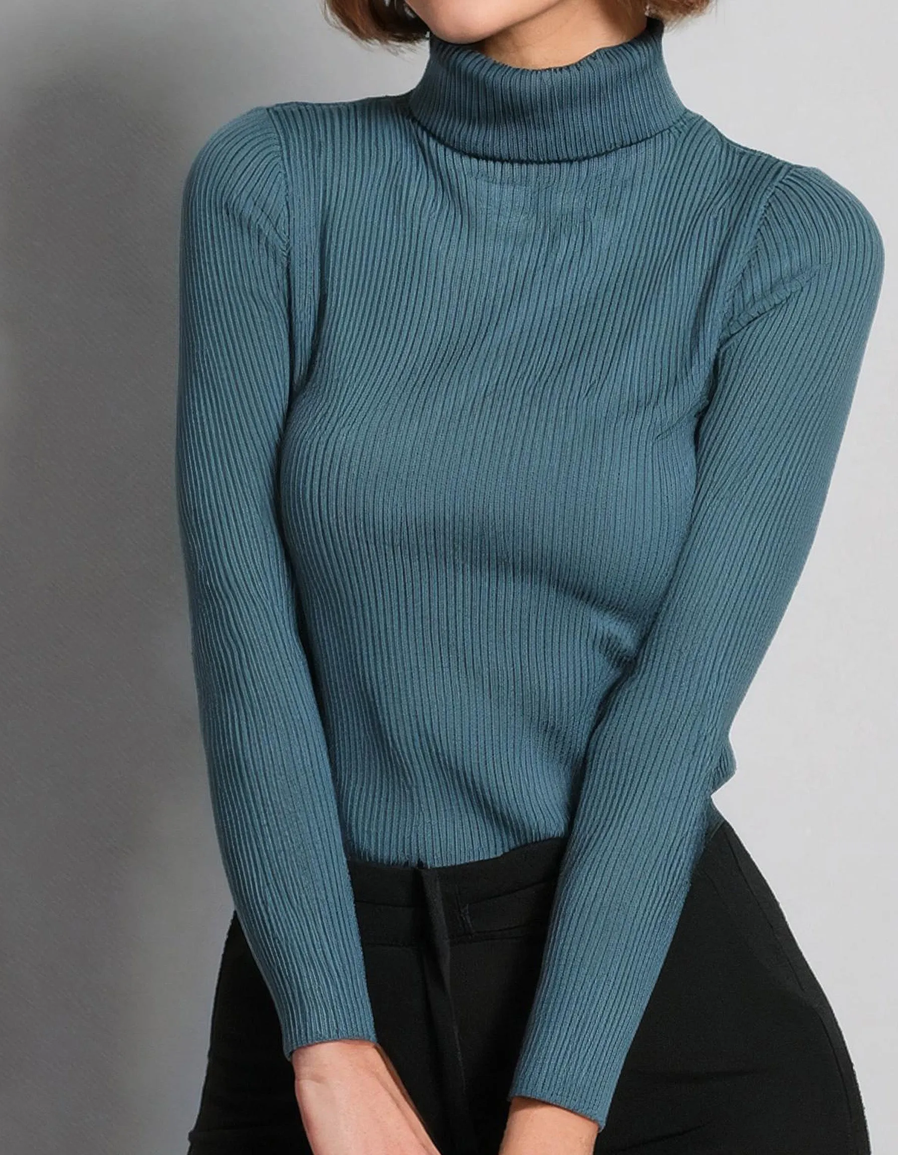 Blue-Green Cozy Turtleneck Sweater