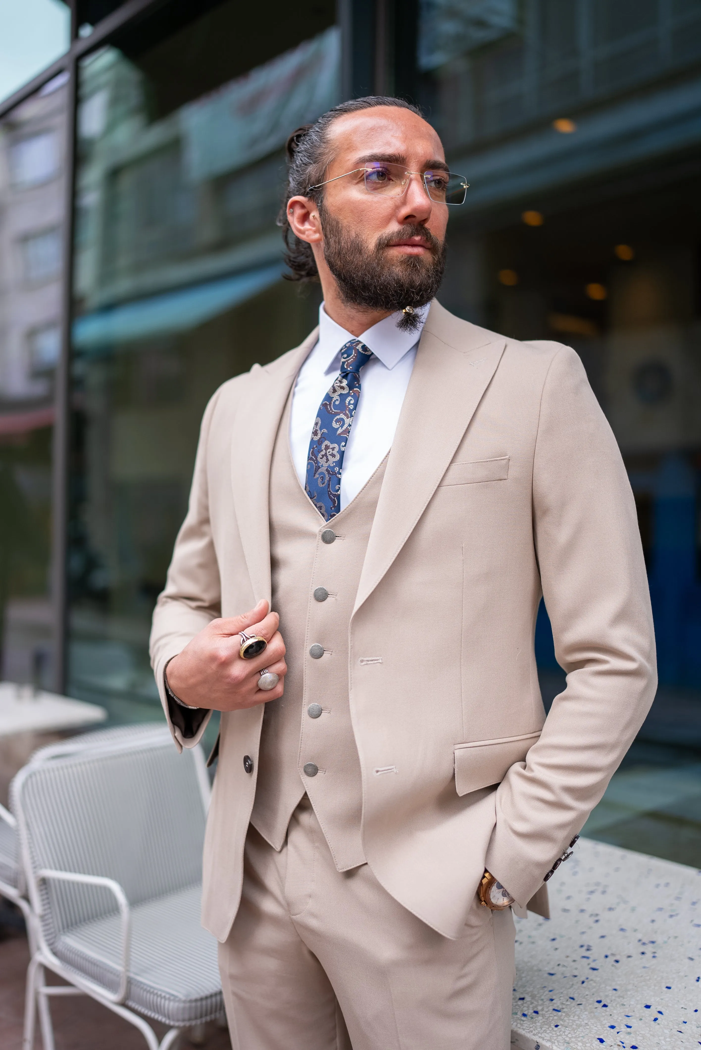 Bojoni Doral Slim Fit Classic Cream Suit