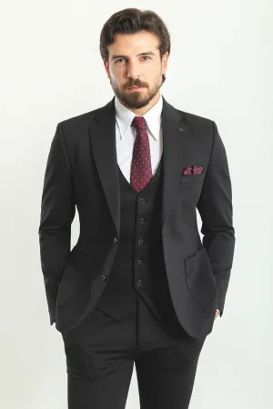 Bojoni Trivento Classic Black Vest Slim Fit Suit