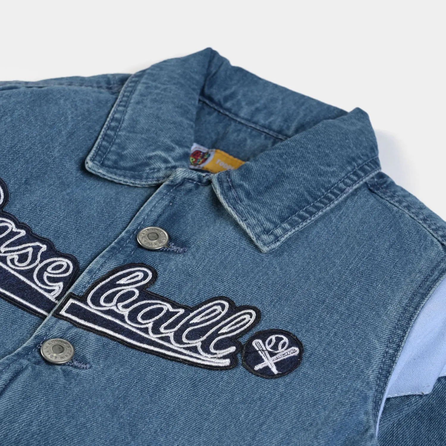 Boys Denim Rigid Jacket BaseBall-Mid Blue