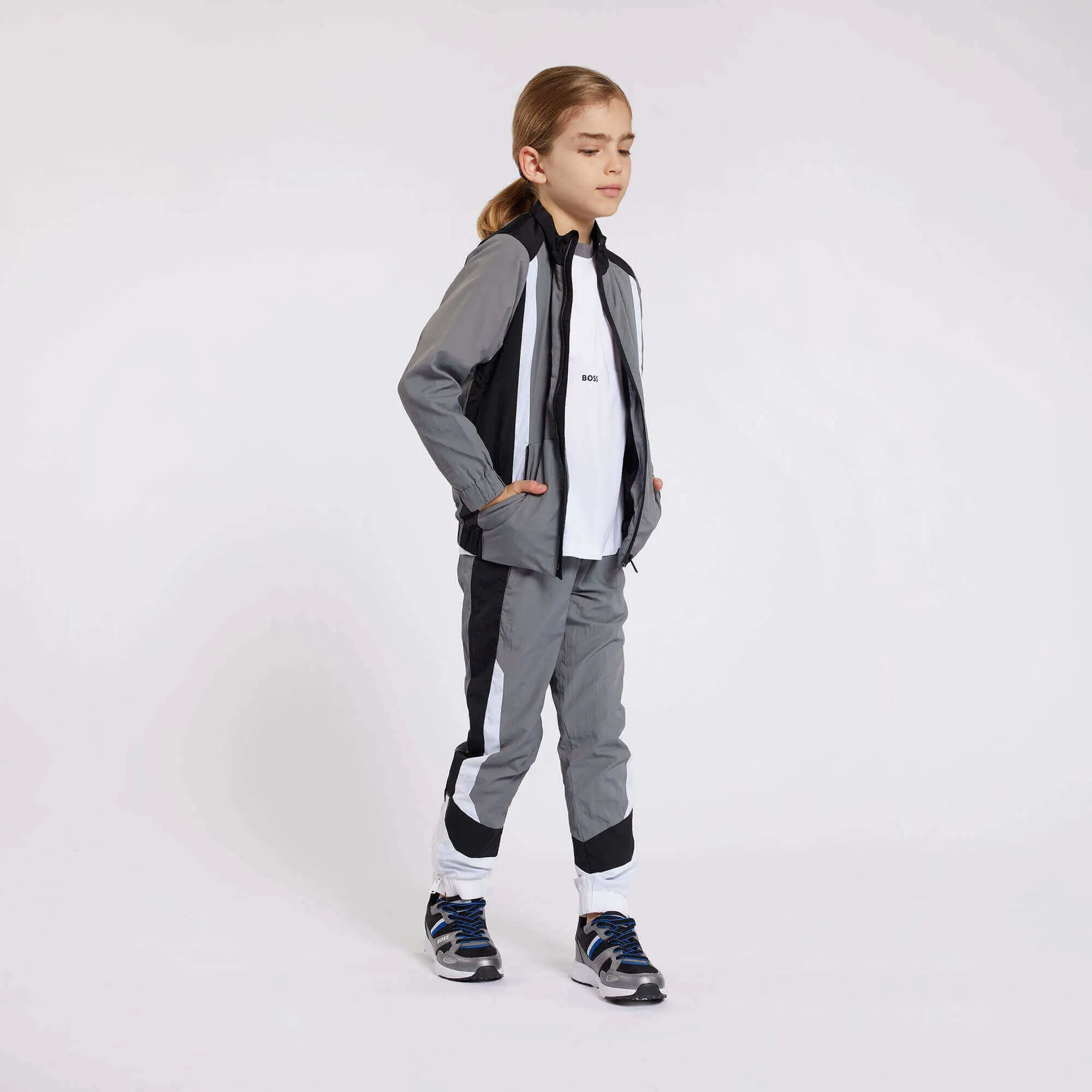 Boys Grey Block Zip Up Jacket