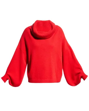 Bright Poppy Balloon Sleeve Cheryl Turtleneck Sweater