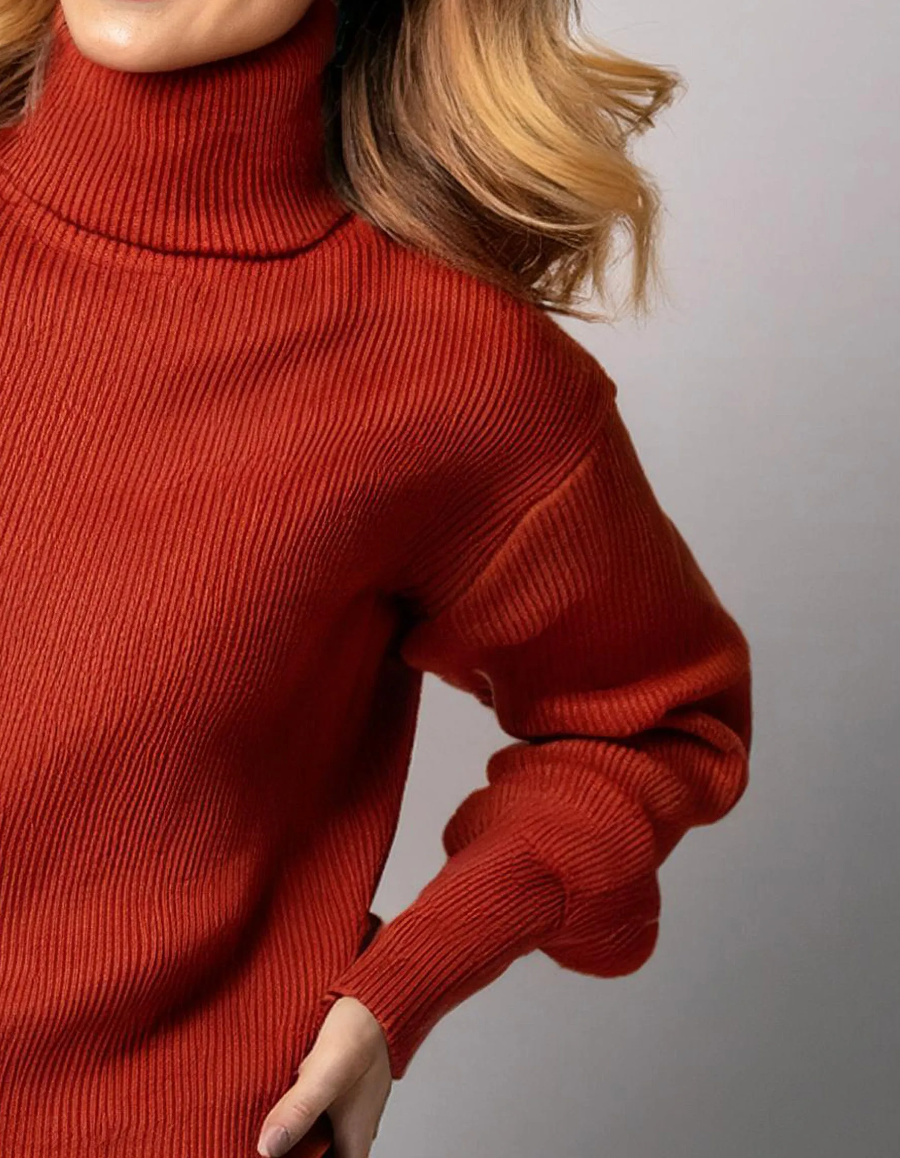 Bright Red Fitted Turtleneck Sweater