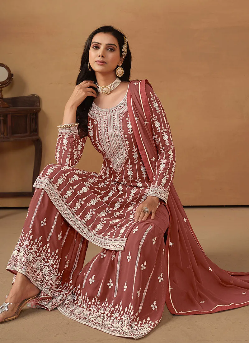 Burnt Orange Embroidery Designer Gharara Suit