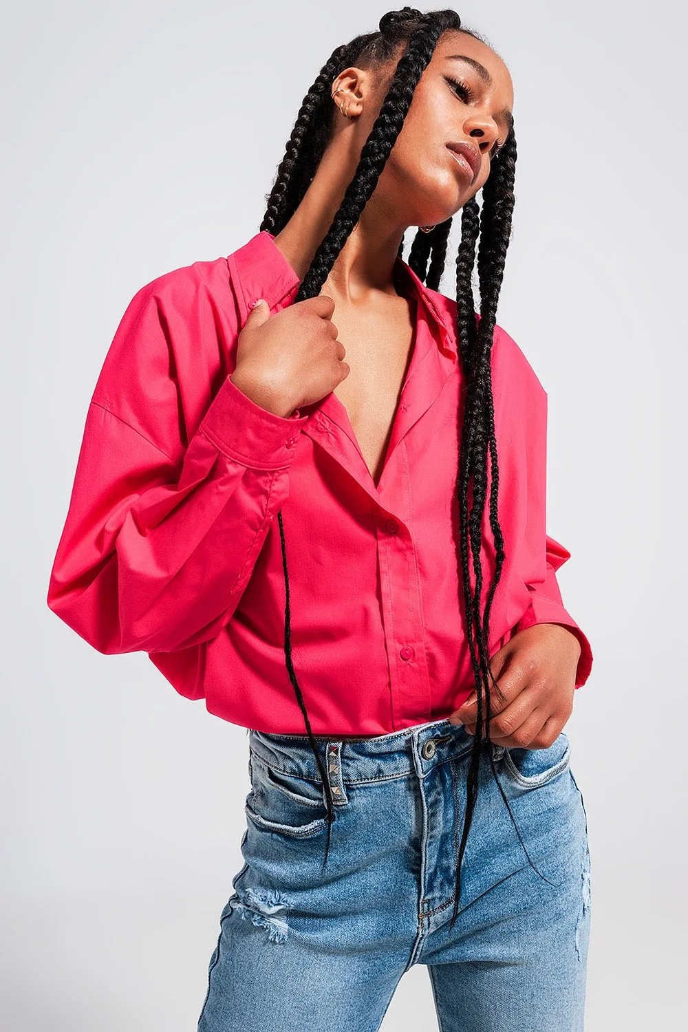 Button Front Shirt in Fuchsia