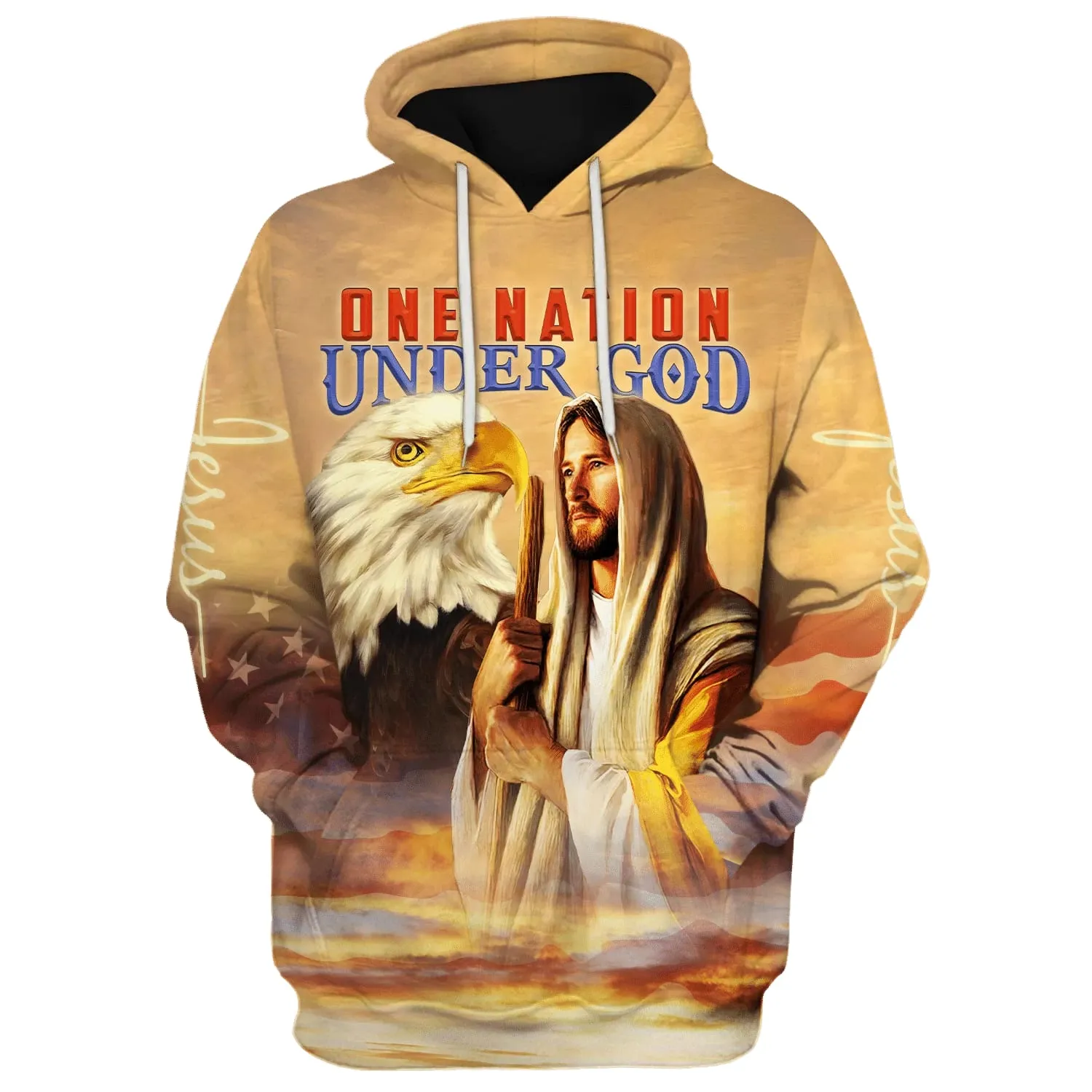 Christian Jesus And Eagle One Nation Under God 3D Hoodies Jesus Hoodie Men & Women Christian Hoodie 3D Printed Hoodie