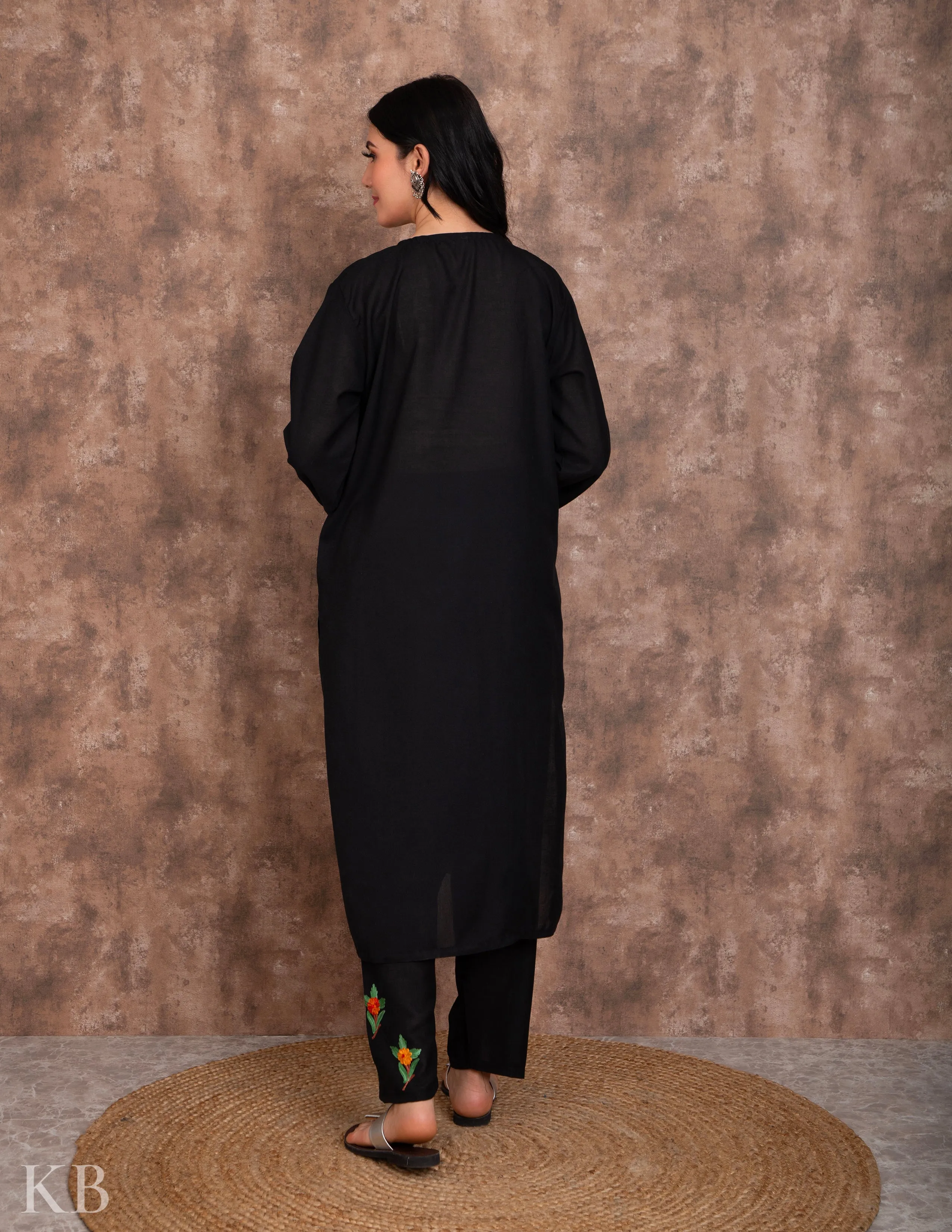 Classic Black Embroidered Cotton Suit