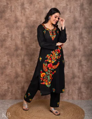 Classic Black Embroidered Cotton Suit