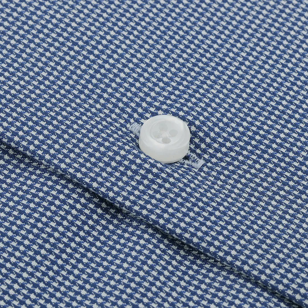 Classic Blue Formal Shirts With Houndstooth White OL-239