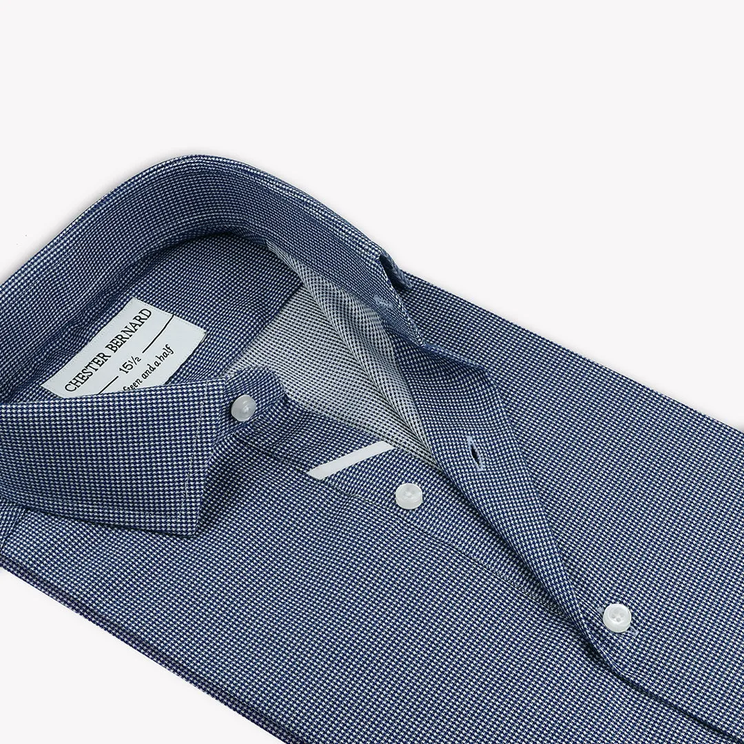 Classic Blue Formal Shirts With Houndstooth White OL-239