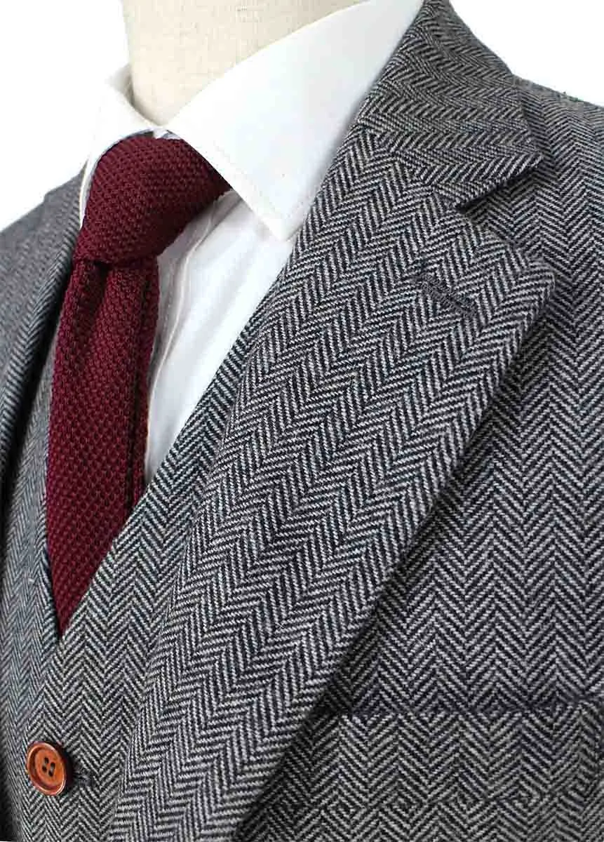 CLASSIC GREY HERRINGBONE TWEED 3 PIECE SUIT