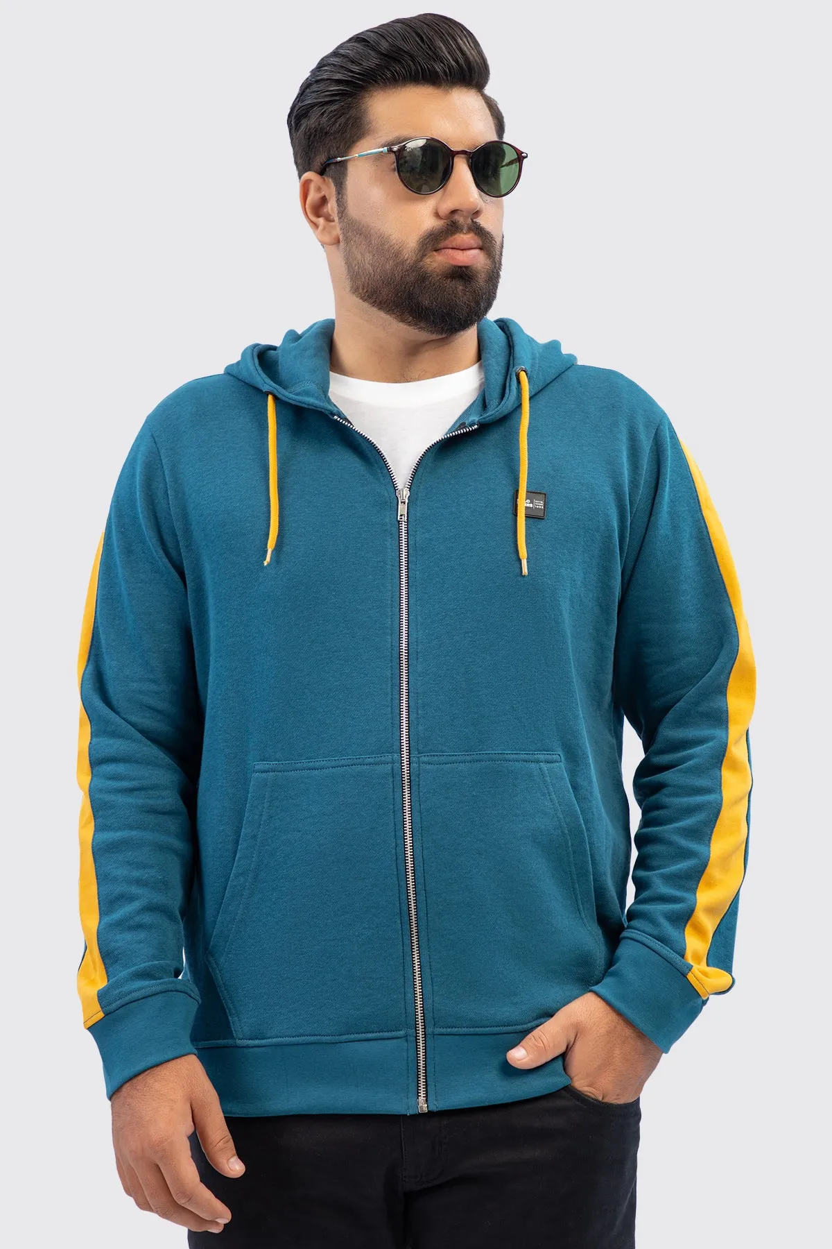 Cobalt Blue Color Block Zip-Up Hoodie (Plus Size) - W23 - MH0059P