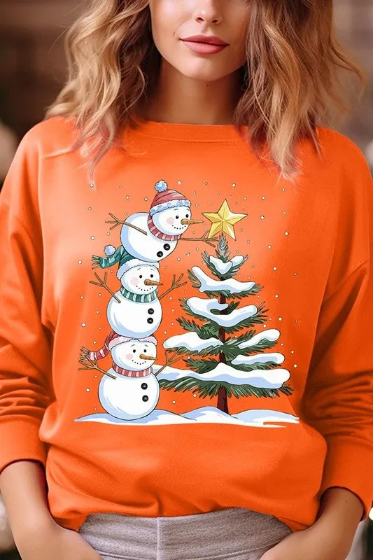 Cute Christmas Snowman Graphic Fleece Sweatshirts