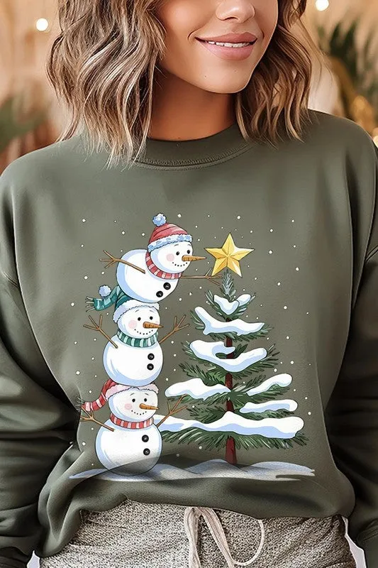 Cute Christmas Snowman Graphic Fleece Sweatshirts