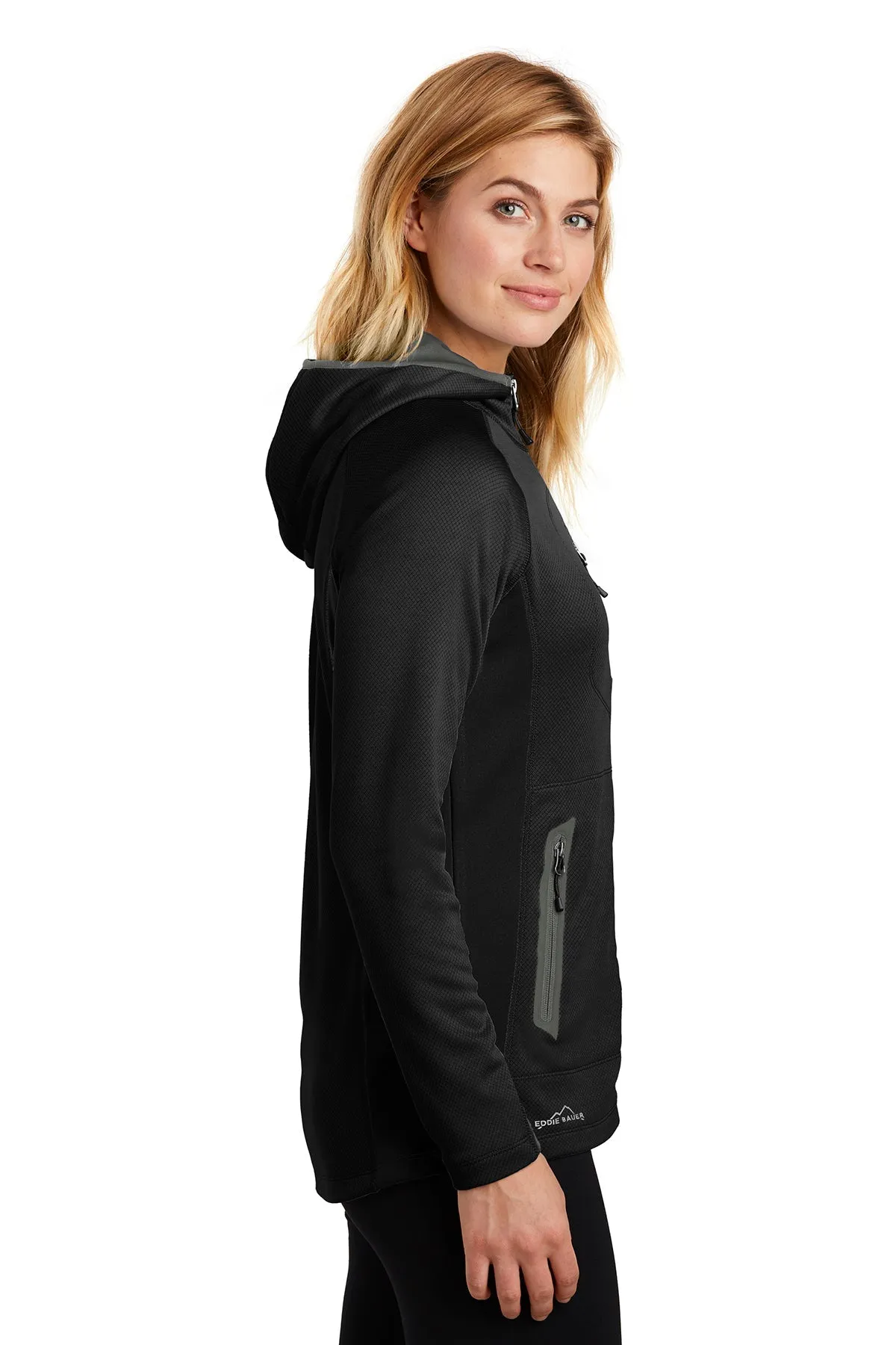 Eddie Bauer Ladies Sport Hooded Customized Fleece Jackets, Black