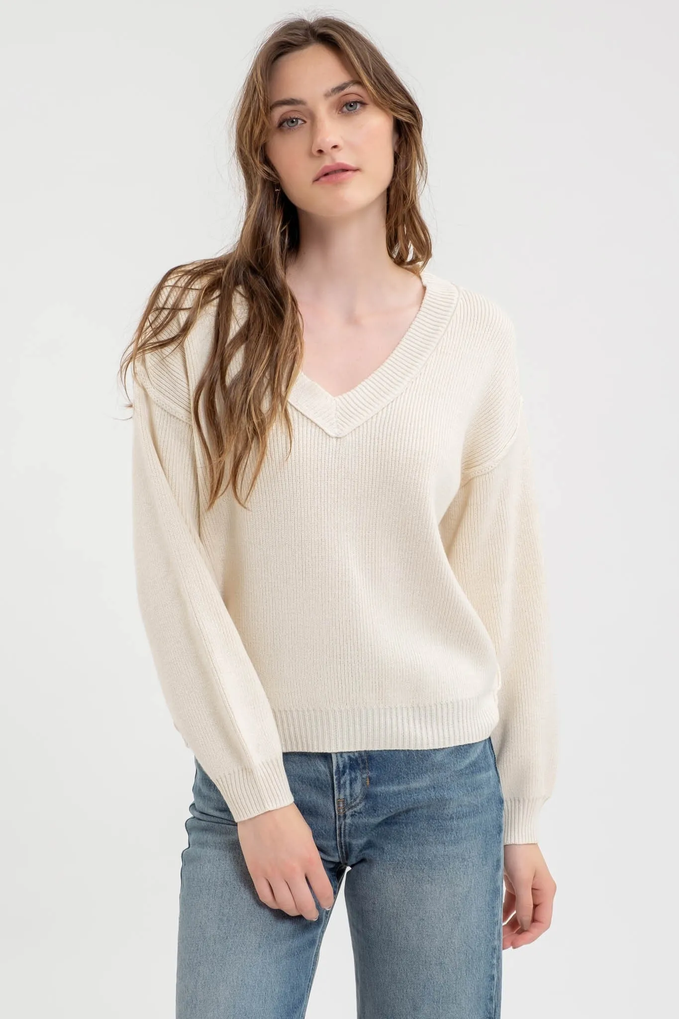 Exposed Seam V-neck Sweater