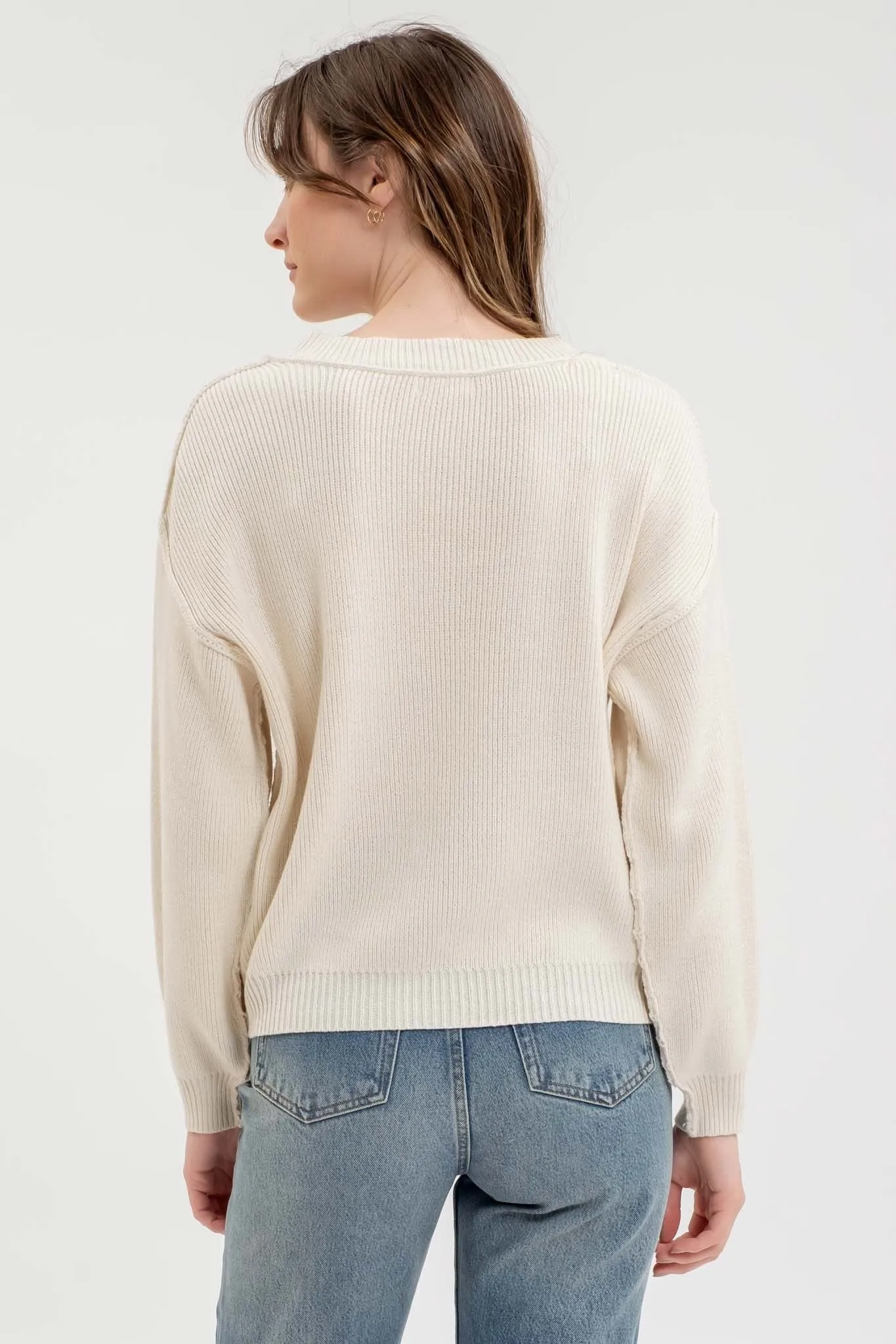 Exposed Seam V-neck Sweater