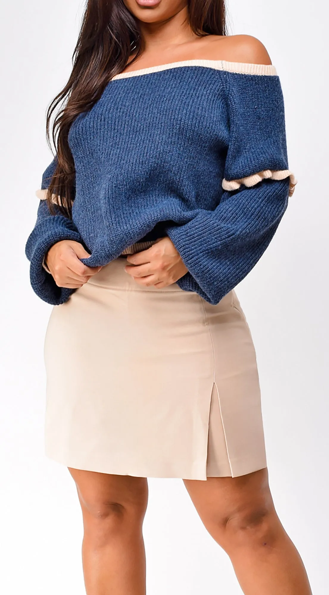 Frankfurt Off Shoulder Sweater Top - Blue