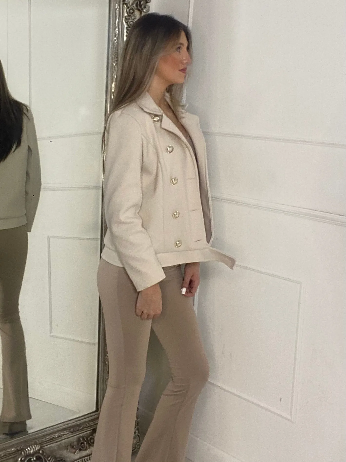 Gold Button Detail Jacket - Beige