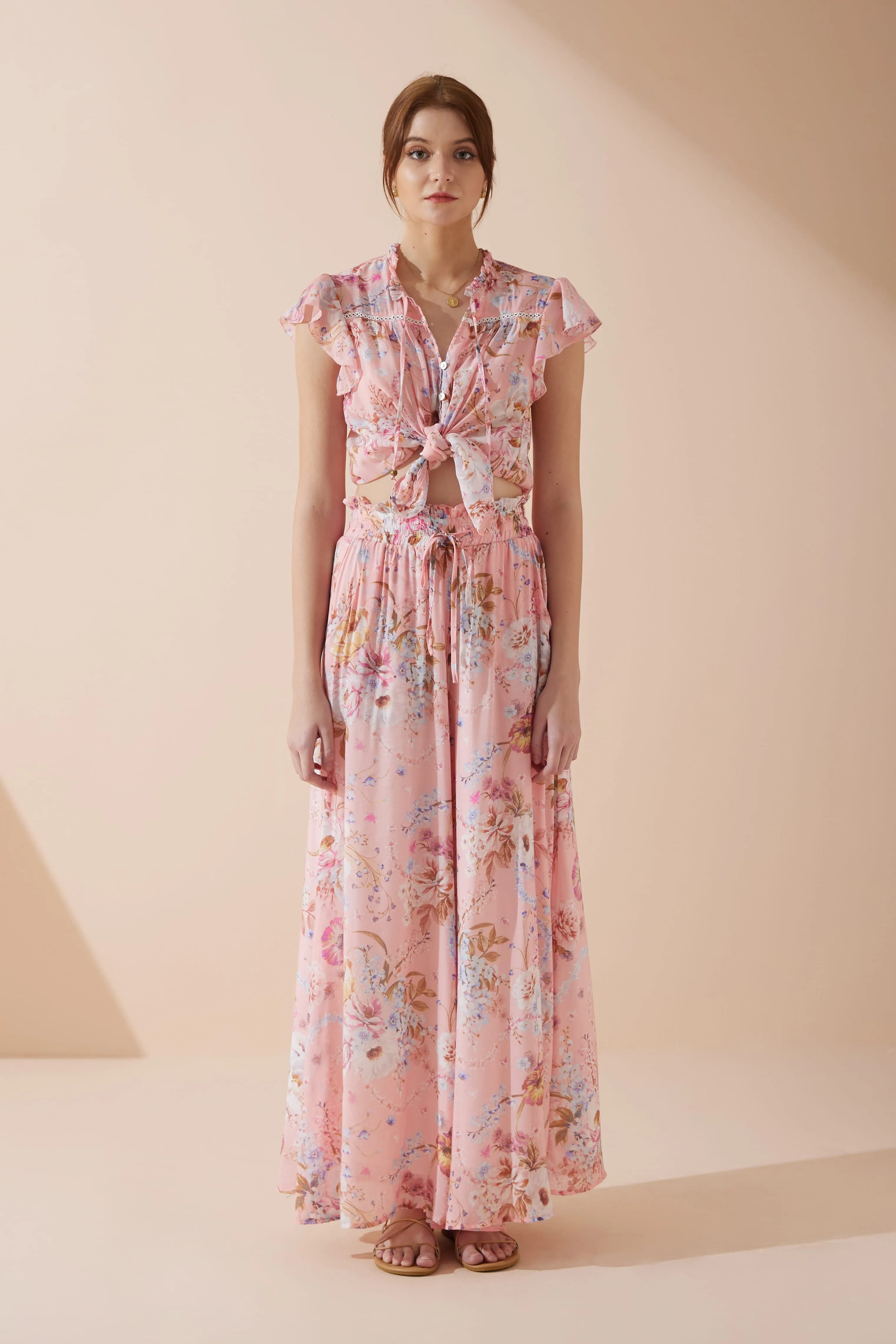 Juliette Pink Floral Wide Leg Pants