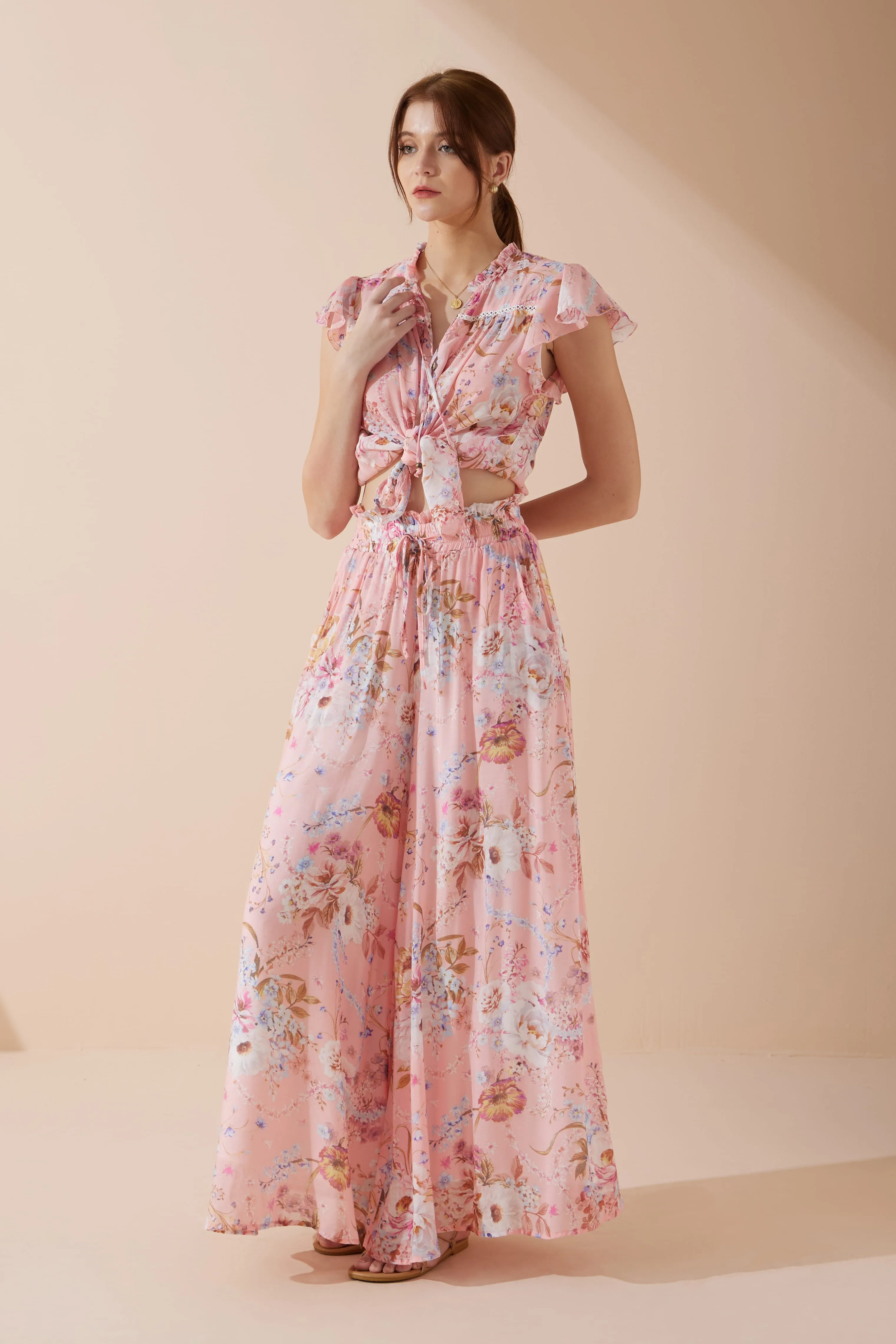 Juliette Pink Floral Wide Leg Pants