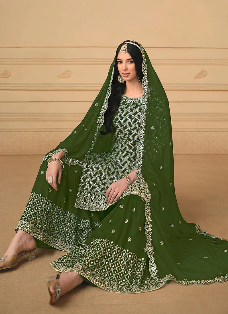 Light Green Sequence Embroidery Traditional Gharara Suit