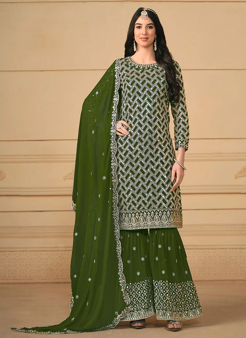 Light Green Sequence Embroidery Traditional Gharara Suit