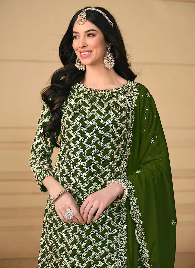 Light Green Sequence Embroidery Traditional Gharara Suit