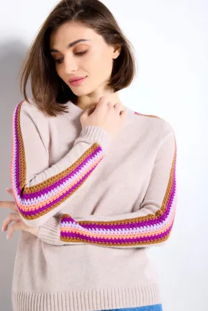 Linked In Crochet Sleeve Crew Neck Sweater