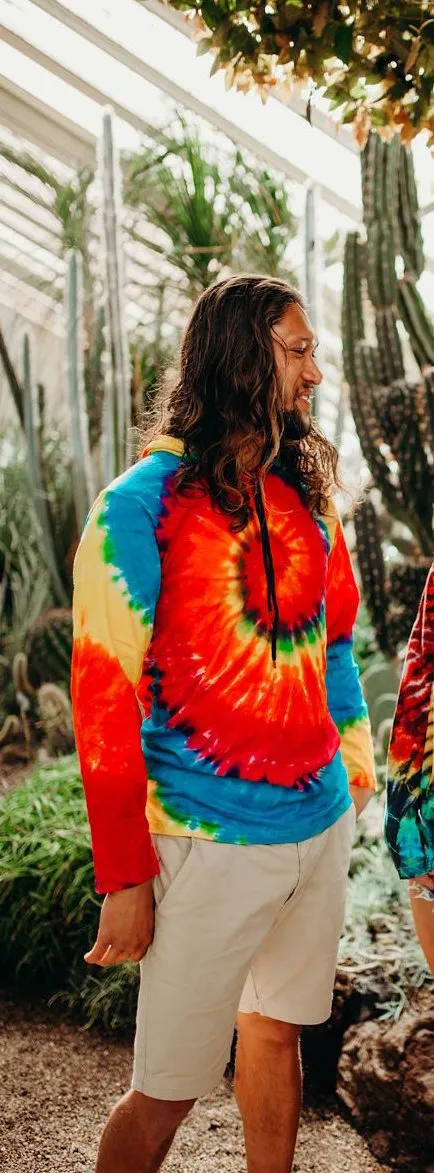 Long Sleeve Tie Dye Hoodie - Rainbow