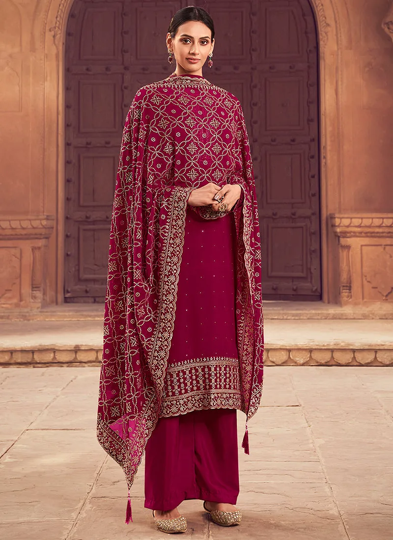 Magenta Sequence Embroidery Festive Pant Style Suit