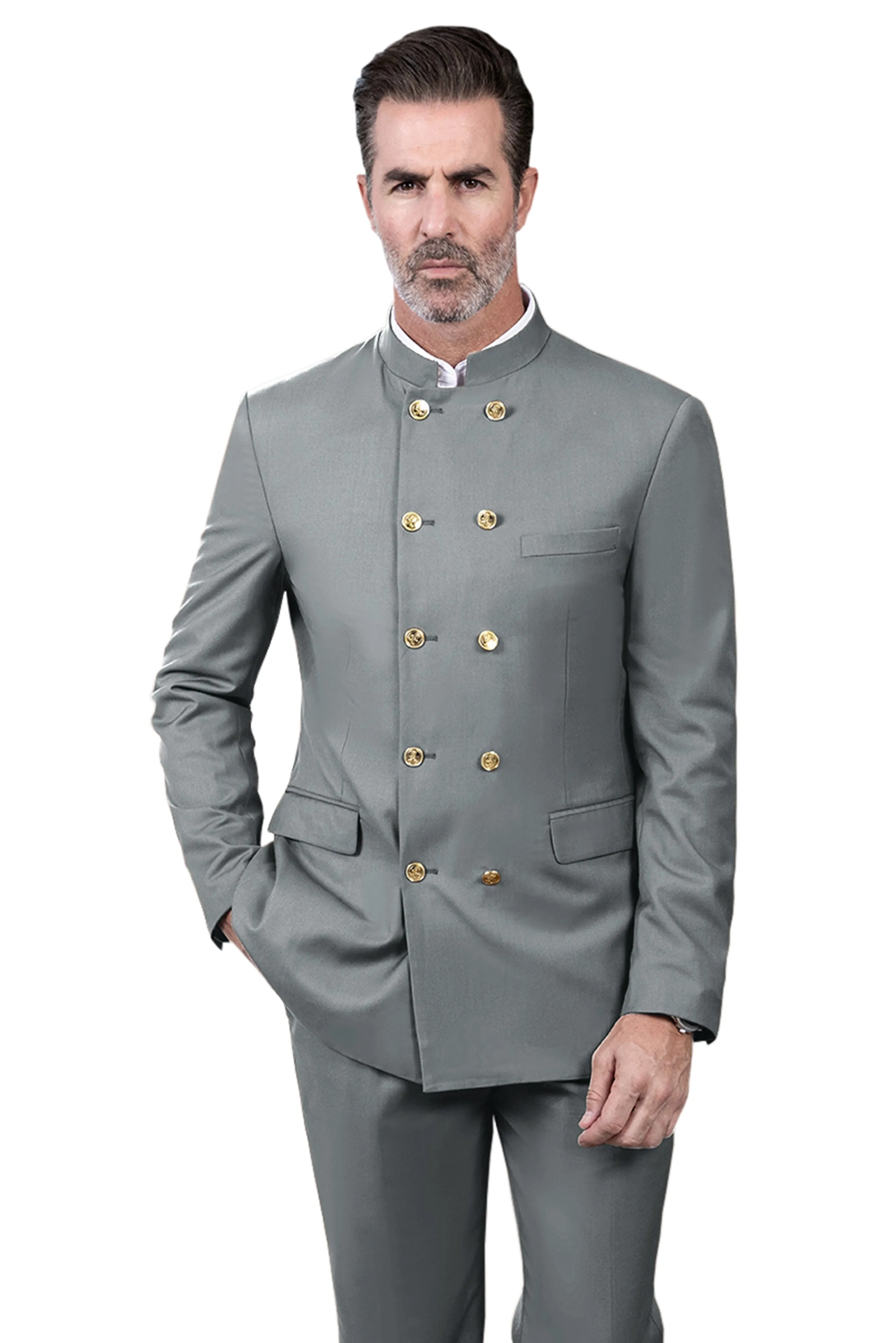 Men's 2 Piece With Metal Clasp Classic Fit vintage Double Breasted Suit