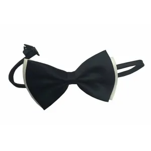 Mens Black & White Satin Pre-Tied Bow Tie Tuxedo Wedding Adjustable Tie