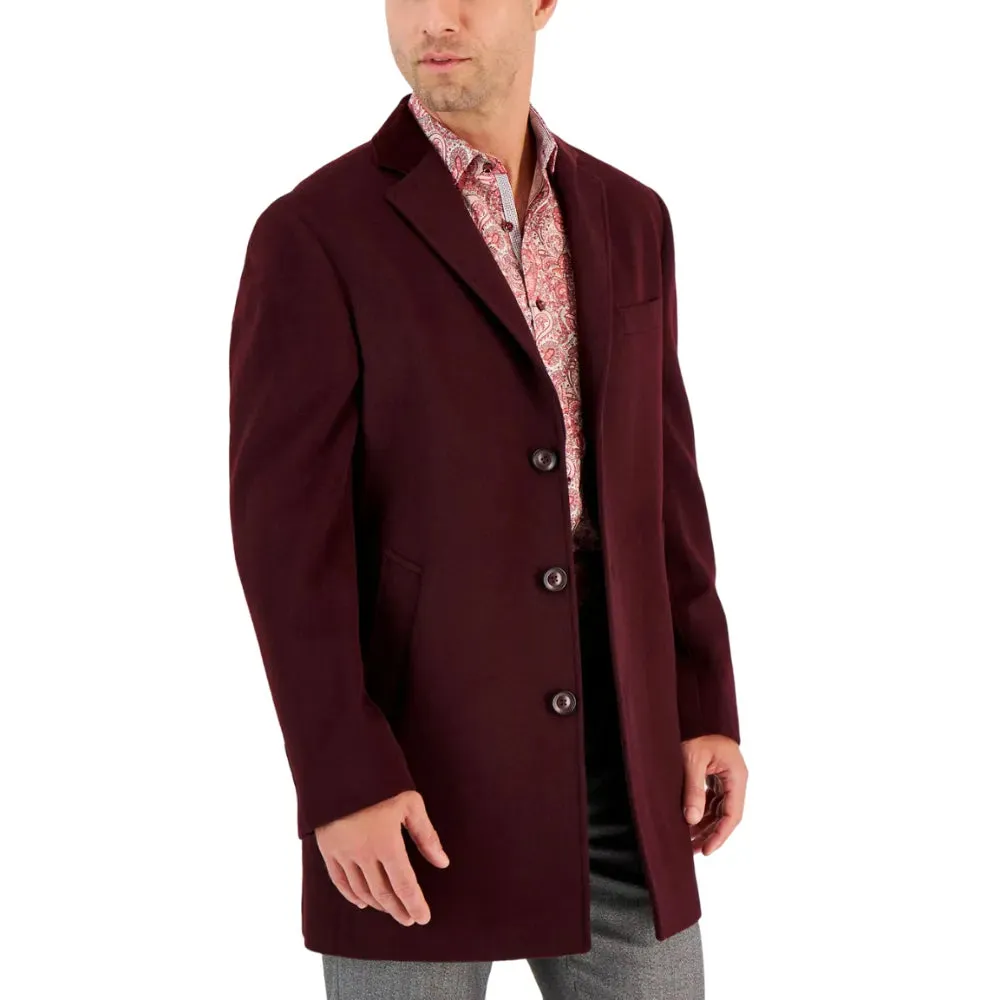 Mens Burgundy Wool Blend Solid Coat