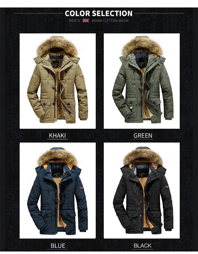 Men's Hooded Cotton Jacket Thick Fleece Lined Slim Coat Parkas Warm Casual | 7176