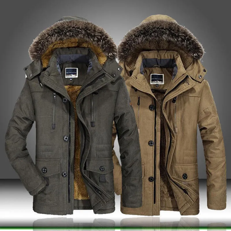 Men's Hooded Cotton Jacket Thick Fleece Lined Slim Coat Parkas Warm Casual | 7176