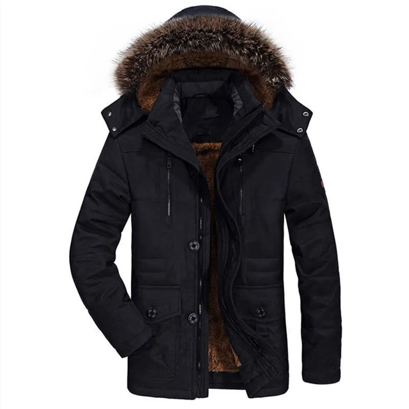 Men's Hooded Cotton Jacket Thick Fleece Lined Slim Coat Parkas Warm Casual | 7176