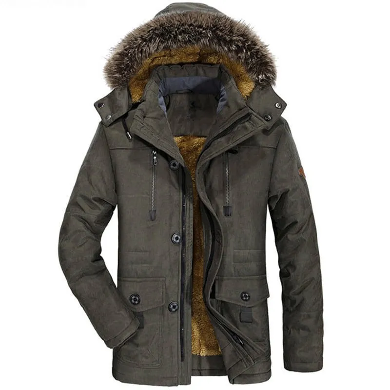 Men's Hooded Cotton Jacket Thick Fleece Lined Slim Coat Parkas Warm Casual | 7176