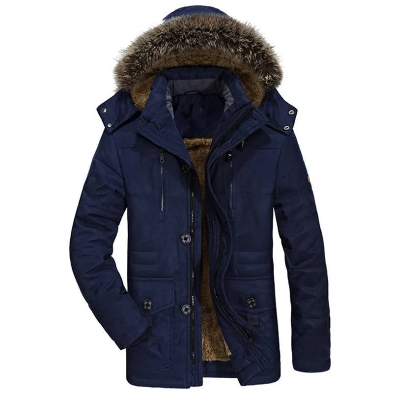 Men's Hooded Cotton Jacket Thick Fleece Lined Slim Coat Parkas Warm Casual | 7176