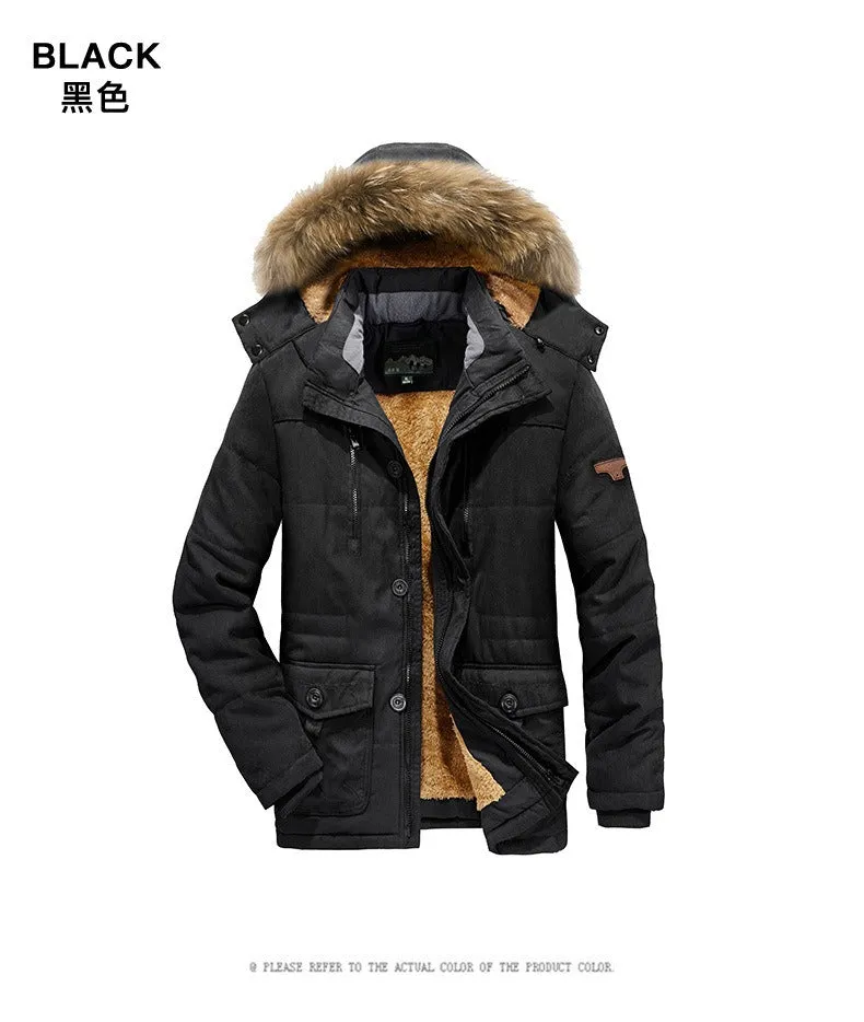 Men's Hooded Cotton Jacket Thick Fleece Lined Slim Coat Parkas Warm Casual | 7176