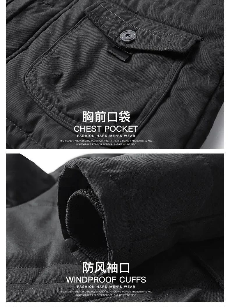 Men's Hooded Cotton Jacket Thick Fleece Lined Slim Coat Parkas Warm Casual | 7176