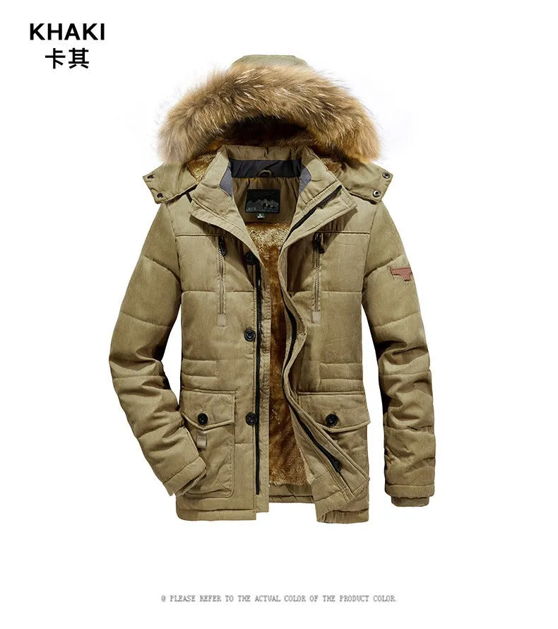 Men's Hooded Cotton Jacket Thick Fleece Lined Slim Coat Parkas Warm Casual | 7176