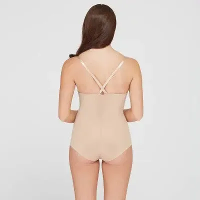 New - ASSETS BY SPANX Women's Flawless Finish Shaping Micro Low Back Cupped Bodysuit Shapewear - Neutral 1X