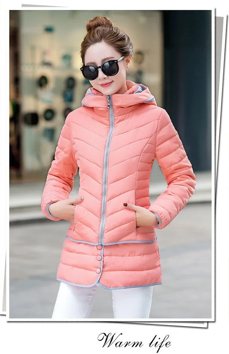 Olympic Winter Games / designated product / cotton stitching Girls Long Hooded Slim Down padded jacket Women winter jacket