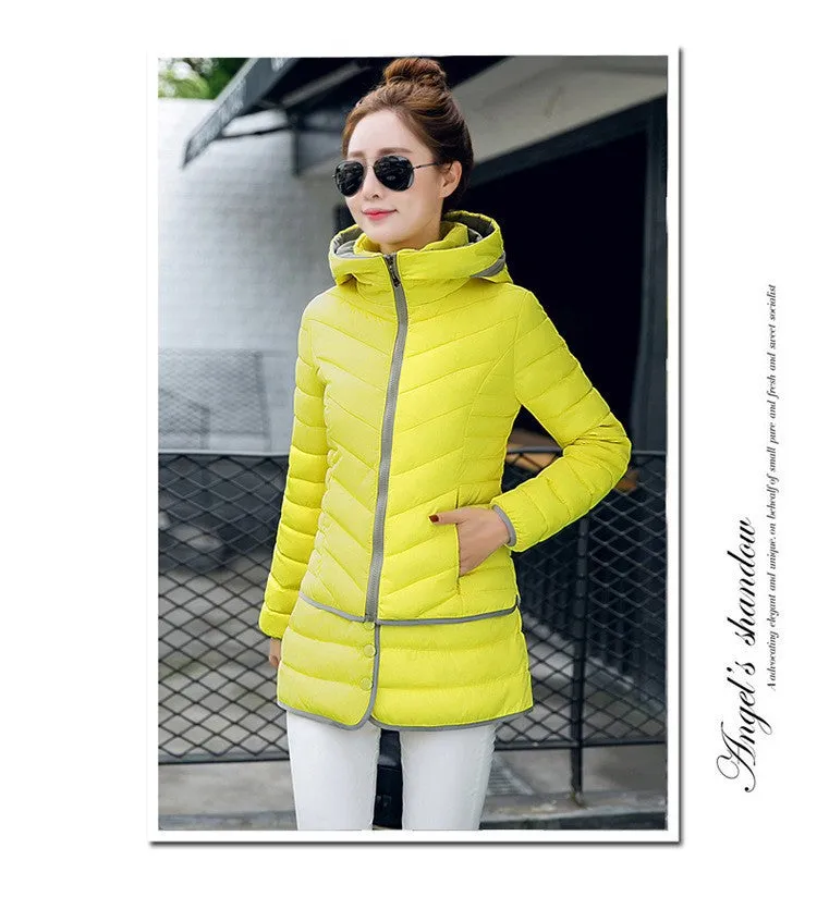 Olympic Winter Games / designated product / cotton stitching Girls Long Hooded Slim Down padded jacket Women winter jacket