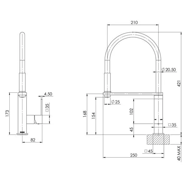 Phoenix Vezz Flexible Hose Sink Mixer (Square)-Brushed Nickel